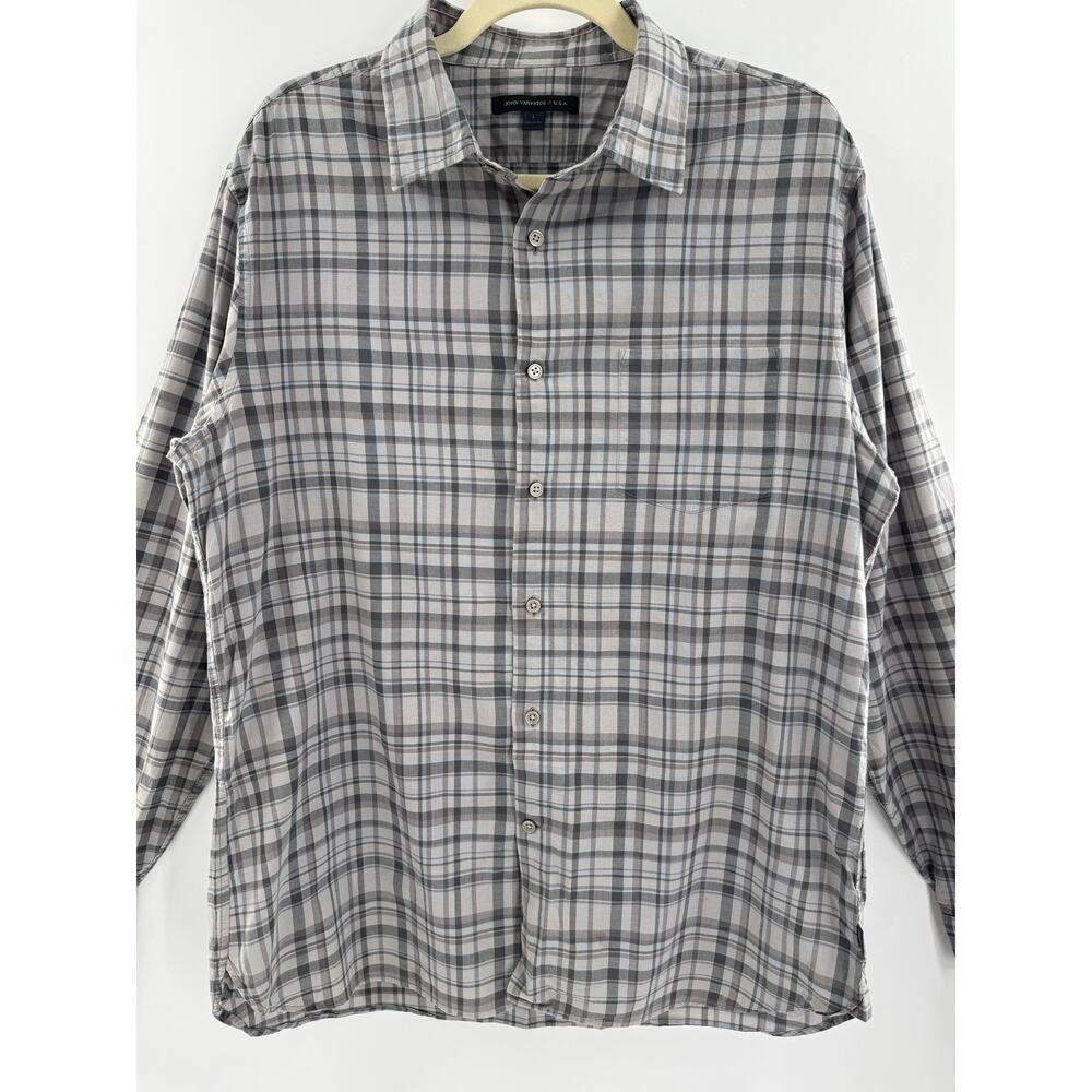 John Varvatos Gray Plaid Button up Shirt Long Sleeve Check Large